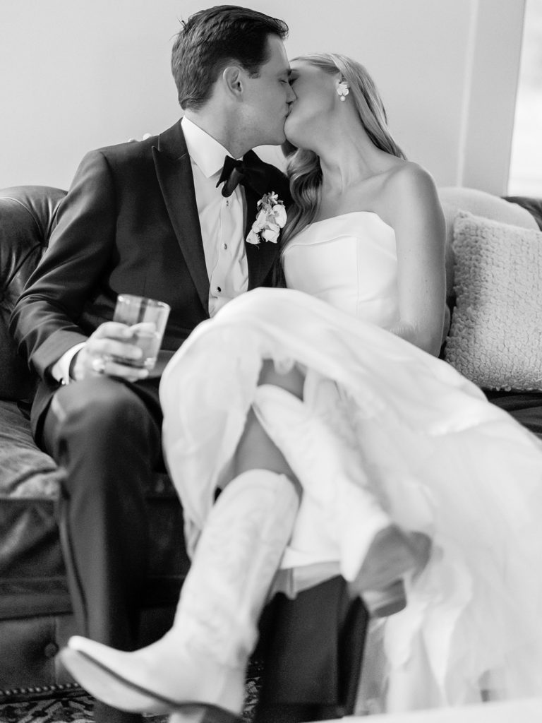 Wedding dress with cowgirl boots